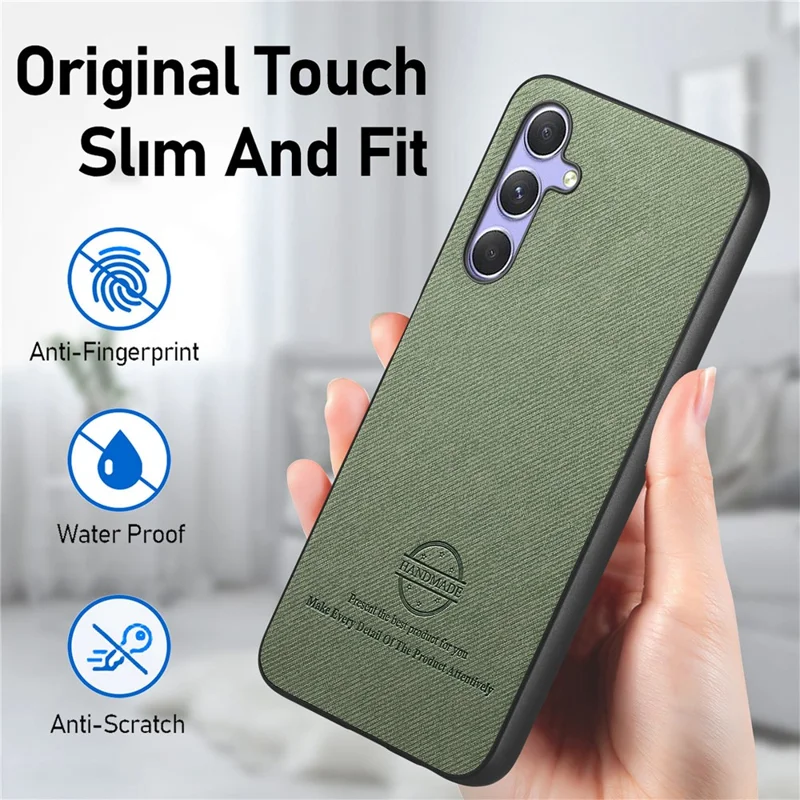For Samsung Galaxy A54 5G Case Cloth Texture Leather+PC+TPU Anti-Drop Phone Cover - Green