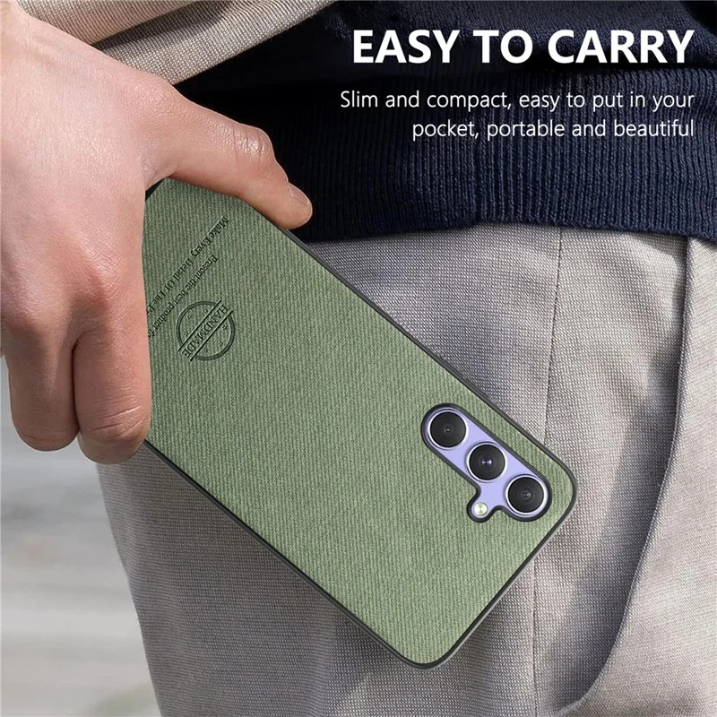 For Samsung Galaxy A54 5G Case Cloth Texture Leather+PC+TPU Anti-Drop Phone Cover - Green