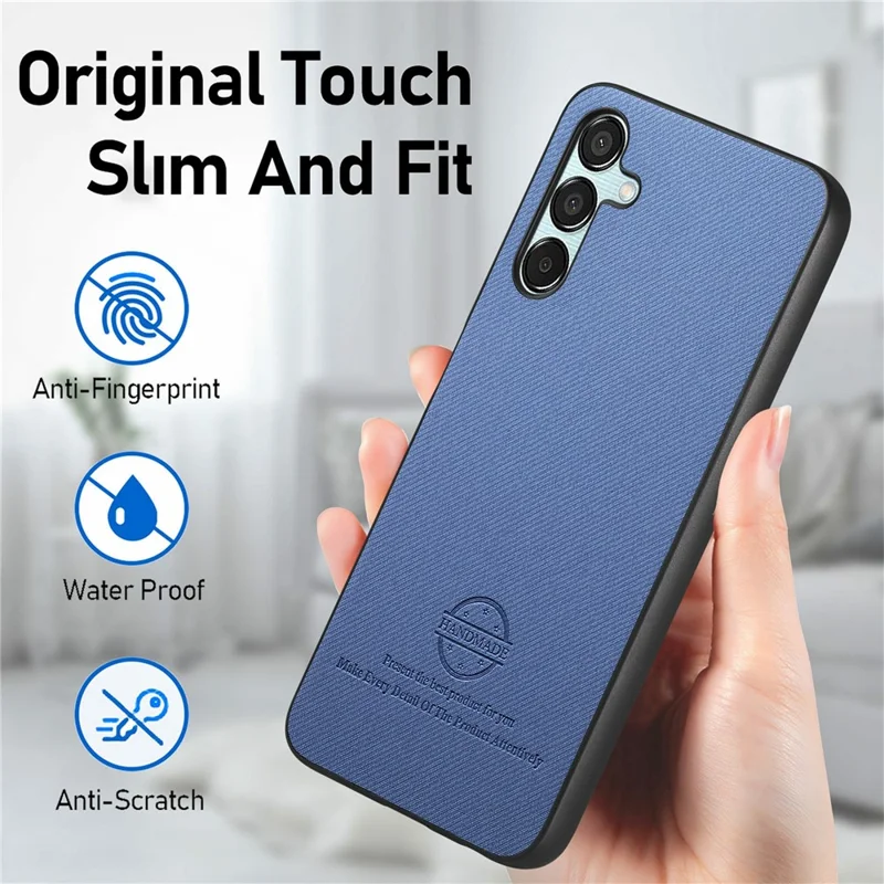 For Samsung Galaxy A15 4G / 5G Case Cloth Texture Leather+PC+TPU Anti-Drop Phone Cover - Blue