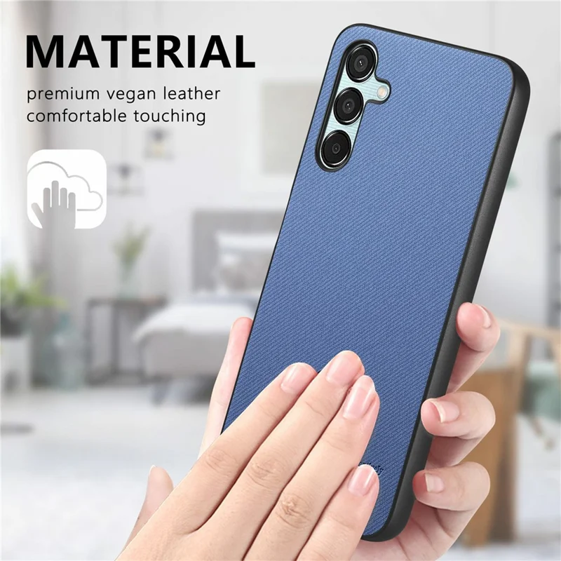 For Samsung Galaxy A15 4G / 5G Case Cloth Texture Leather+PC+TPU Anti-Drop Phone Cover - Blue