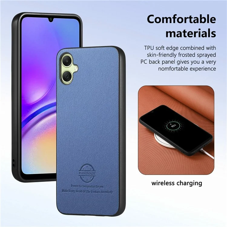 Custodia per Samsung Galaxy A06 in tessuto con texture in pelle + PC + TPU anti-caduta - Blu