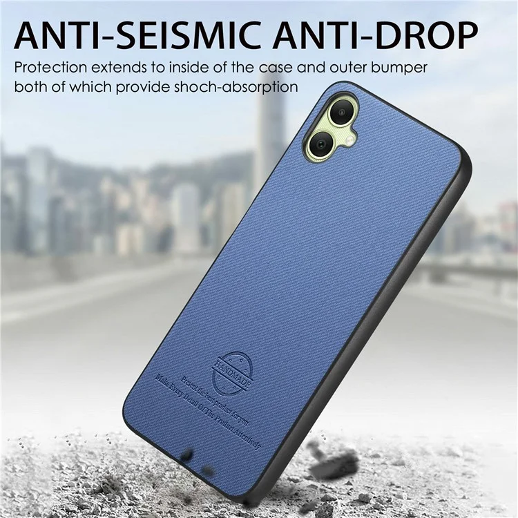 Custodia per Samsung Galaxy A06 in tessuto con texture in pelle + PC + TPU anti-caduta - Blu