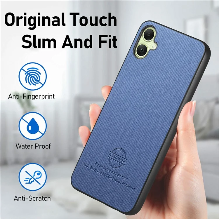 Custodia per Samsung Galaxy A06 in tessuto con texture in pelle + PC + TPU anti-caduta - Blu