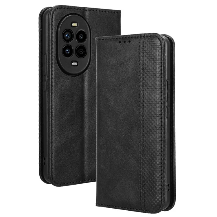 Funda de cuero tipo billetera con soporte para Huawei nova 13 Pro 5G, textura retro - Negro