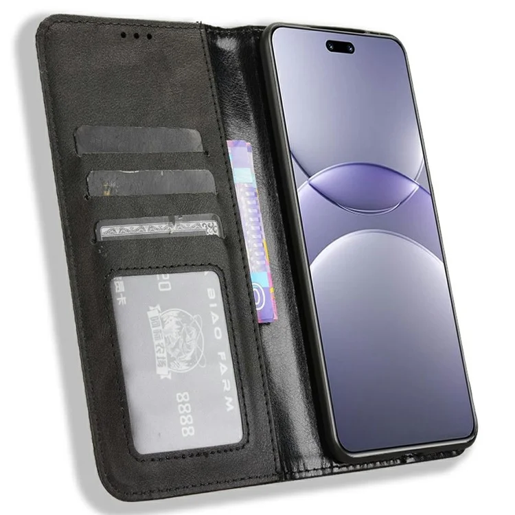 Funda de cuero tipo billetera con soporte para Huawei nova 13 Pro 5G, textura retro - Negro