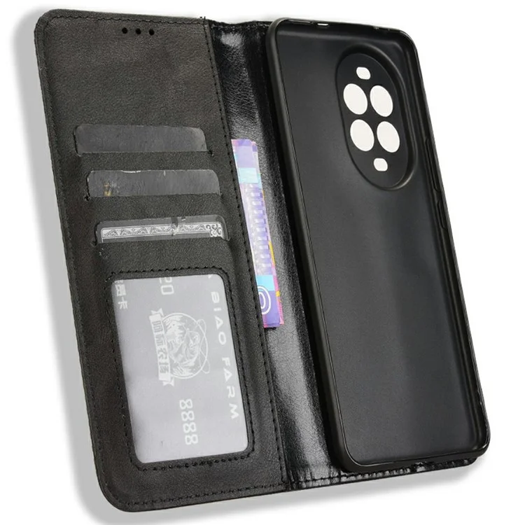 Funda de cuero tipo billetera con soporte para Huawei nova 13 Pro 5G, textura retro - Negro