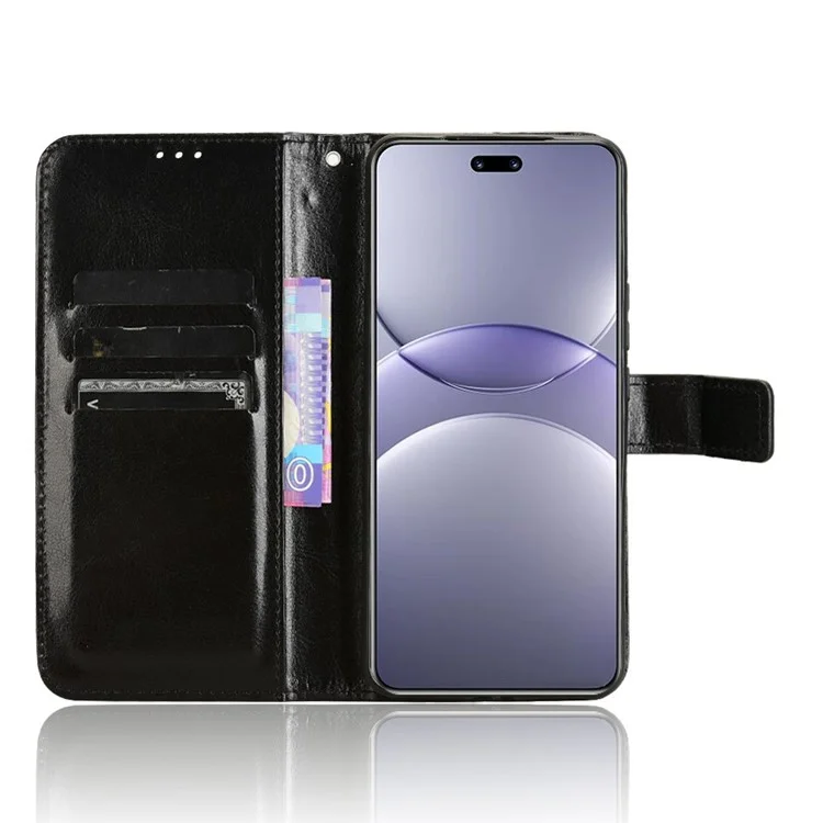 Capa para Huawei nova 13 Pro 5G com textura de cavalo louco em couro PU - Preto