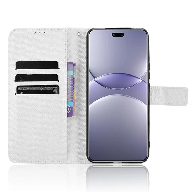 Для Huawei nova 13 Pro 5G Чехол с кожаным бумажником с текстурой под алмаз - Белый