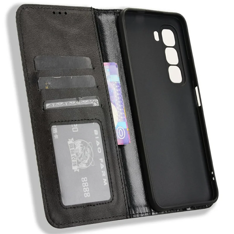 For Infinix Hot 50 Pro 4G X6881 Leather Case Wallet Stand Retro Texture Phone Cover - Black