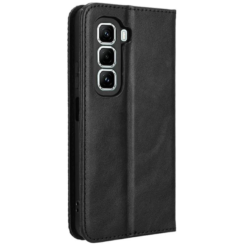 For Infinix Hot 50 Pro 4G X6881 Leather Case Wallet Stand Retro Texture Phone Cover - Black