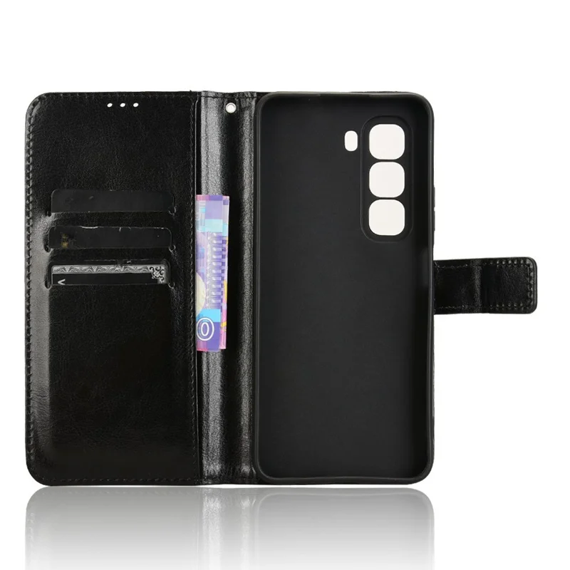 For Infinix Hot 50 Pro 4G X6881 Case Crazy Horse Texture PU Leather Phone Wallet Cover - Black