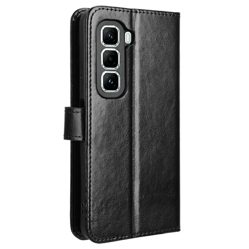 For Infinix Hot 50 Pro 4G X6881 Case Crazy Horse Texture PU Leather Phone Wallet Cover - Black