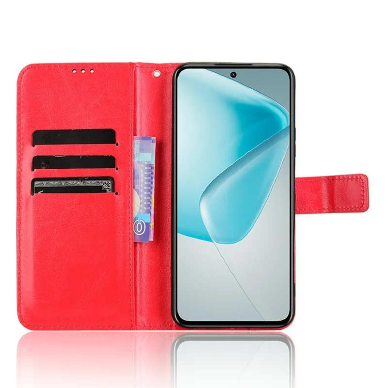 For Infinix Hot 50 Pro 4G X6881 Case Crazy Horse Texture PU Leather Phone Wallet Cover - Red