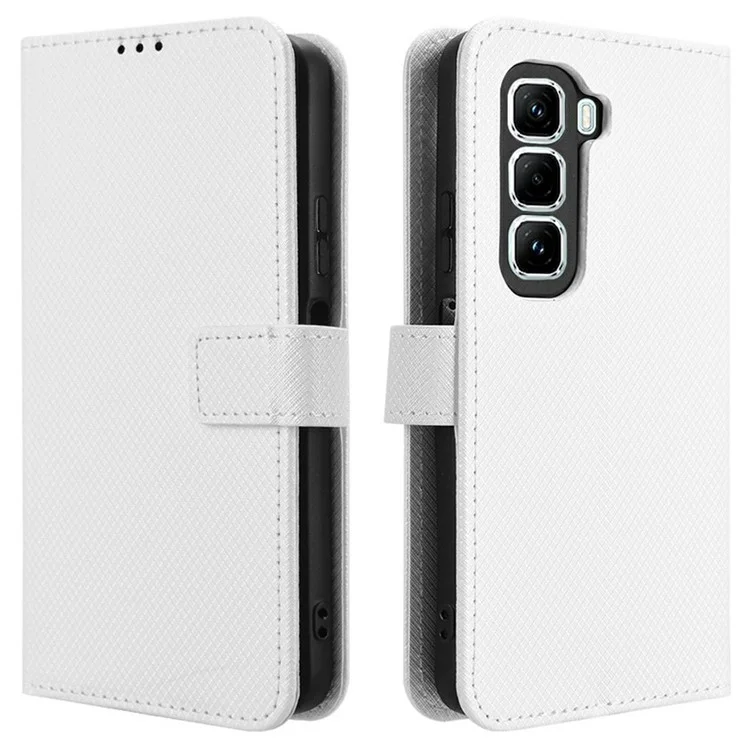 Für Infinix Hot 50 Pro 4G X6881 Hülle PU-Leder Diamanttextur Geldbörsen-Handyhülle - Weiß