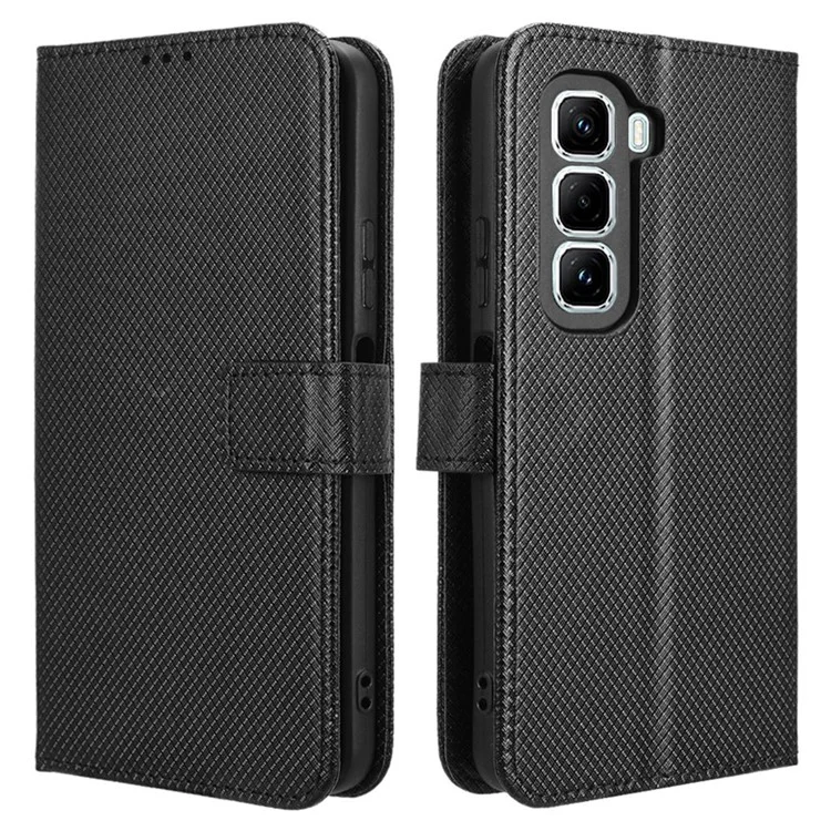 Funda para Infinix Hot 50 Pro+ 4G X6880 de piel sintética con textura de diamante y billetera - Negro