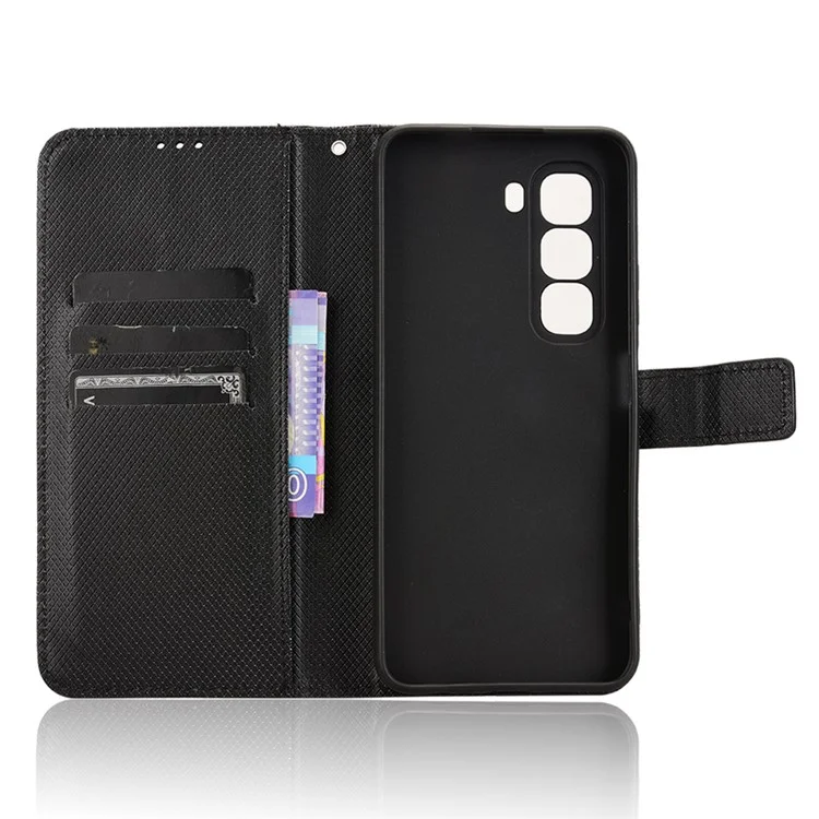 Funda para Infinix Hot 50 Pro+ 4G X6880 de piel sintética con textura de diamante y billetera - Negro