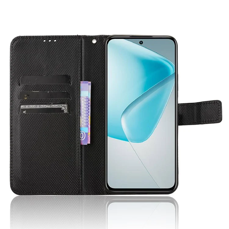 Funda para Infinix Hot 50 Pro+ 4G X6880 de piel sintética con textura de diamante y billetera - Negro