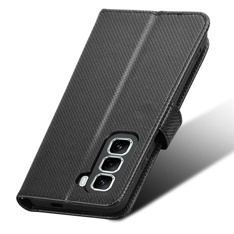 Funda para Infinix Hot 50 Pro+ 4G X6880 de piel sintética con textura de diamante y billetera - Negro