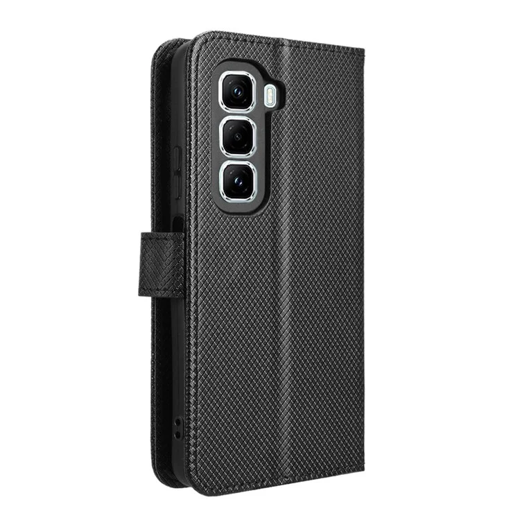 Funda para Infinix Hot 50 Pro+ 4G X6880 de piel sintética con textura de diamante y billetera - Negro