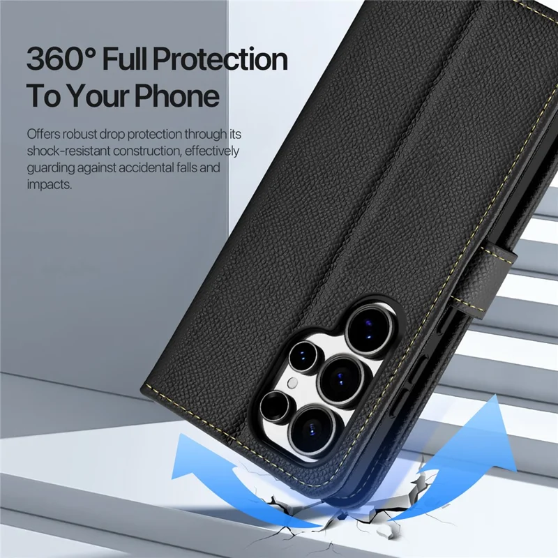DUX DUCIS Lawa Series For Samsung Galaxy S25 Ultra Case Detachable Magnetic Cowhide Leather Cover Zipper Wallet - Black - 10