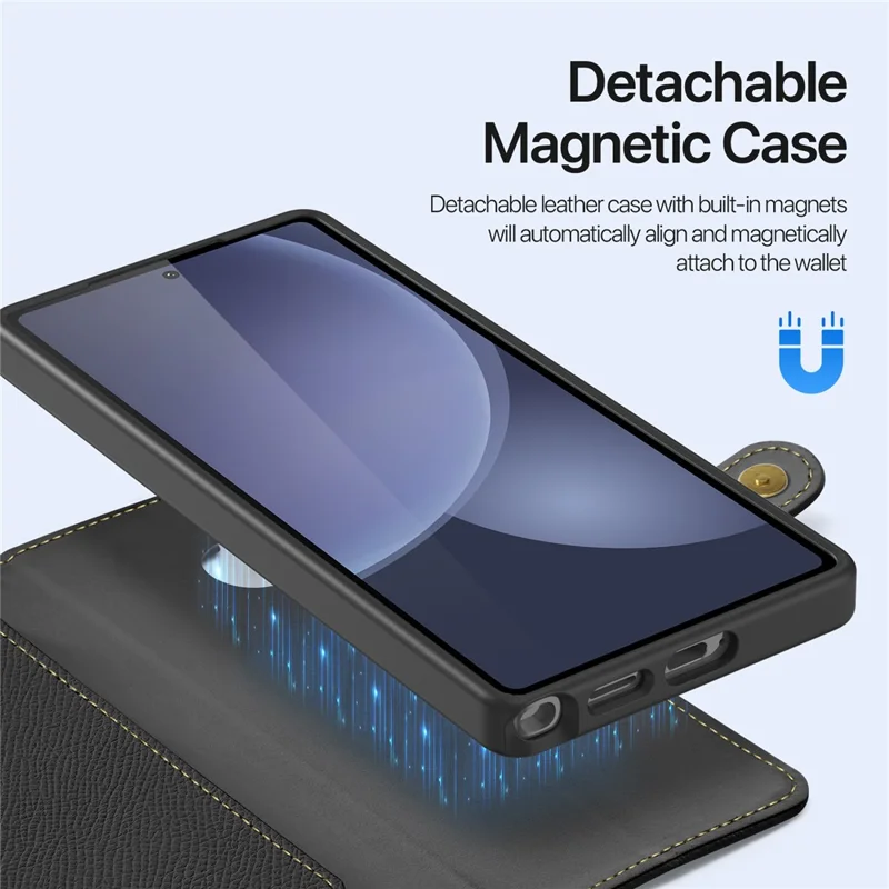 DUX DUCIS Lawa Series For Samsung Galaxy S25 Ultra Case Detachable Magnetic Cowhide Leather Cover Zipper Wallet - Black - 5
