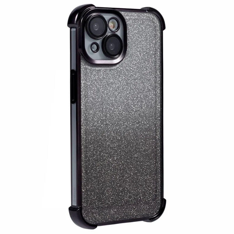 For iPhone 15 Plus Case Glitter TPU Phone Cover Reinforced Corners - Black