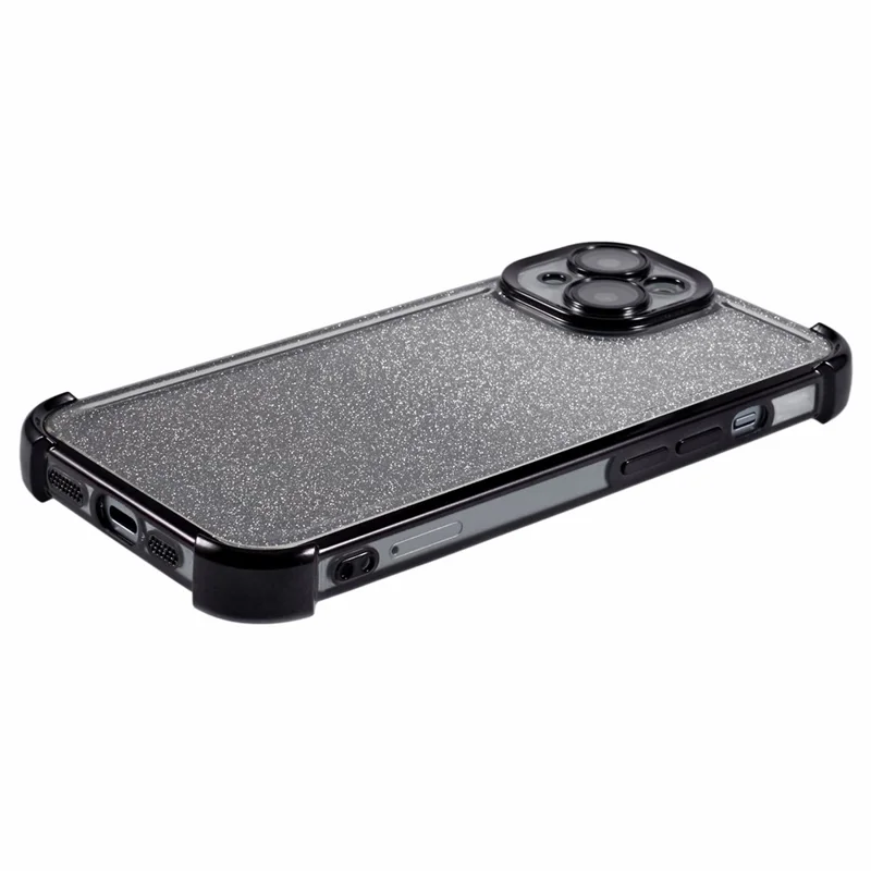 For iPhone 15 Plus Case Glitter TPU Phone Cover Reinforced Corners - Black