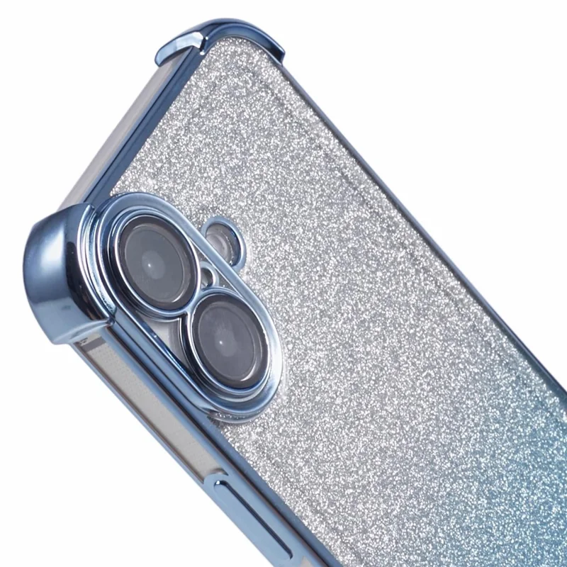 For iPhone 16 Plus Case Glitter TPU Phone Cover Reinforced Corners - Blå