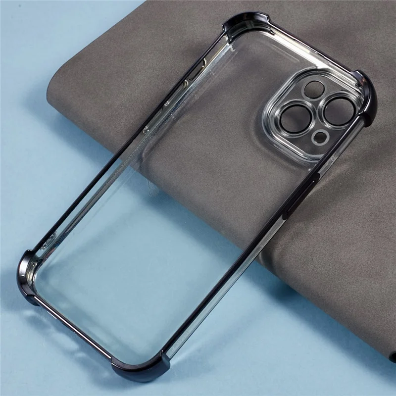 For iPhone 14 Case Reinforced Corners TPU Clear Back Cover - Black