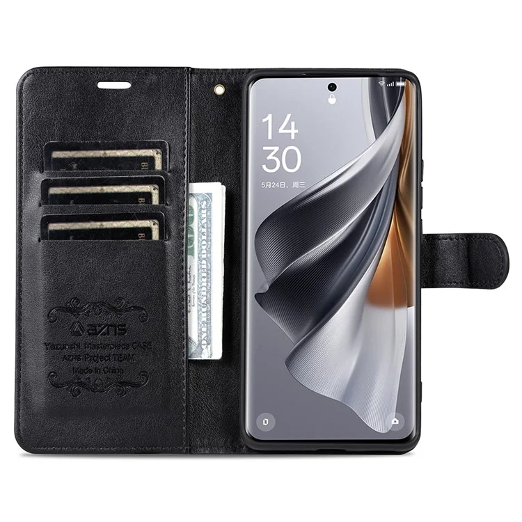 AZNS For Honor Magic7 Pro 5G Case Anti-Scratch PU Leather Stand Wallet Phone Cover - Black