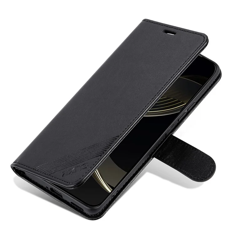 AZNS For Honor Magic7 Pro 5G Case Anti-Scratch PU Leather Stand Wallet Phone Cover - Black