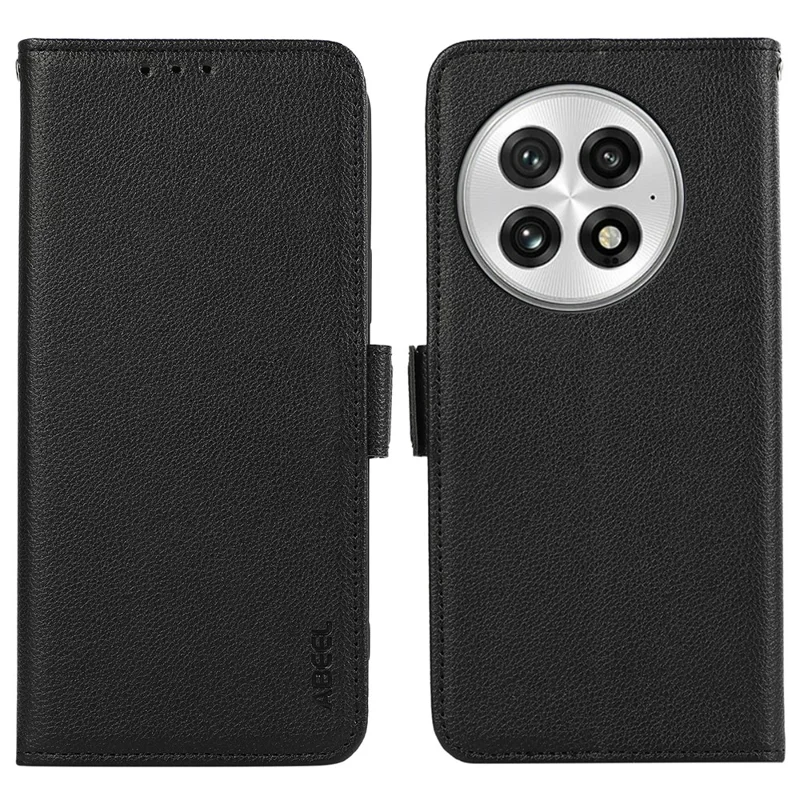 ABEEL Etui na OnePlus 13, skóra z fakturą litchi, ochrona przed skanowaniem RFID - Czarny