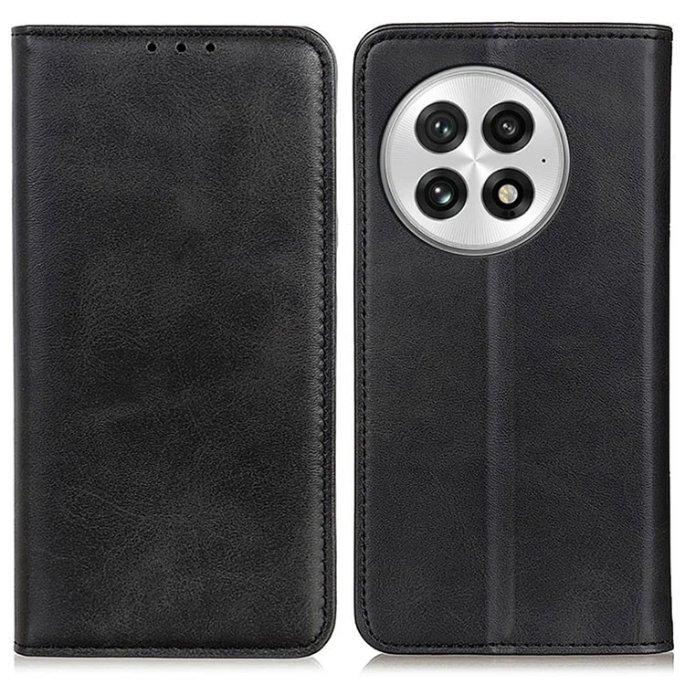 Чехол для OnePlus 13 из расщепленной кожи, книжка-кошелек - черный