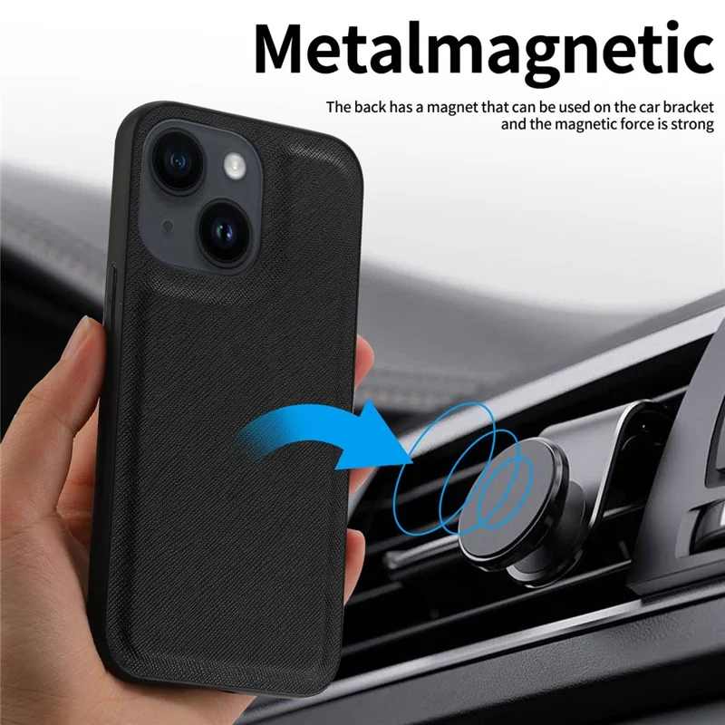 For iPhone 14 Plus Detachable TPU Back Case Cross Texture Wallet Stand PU Leather Shockproof Cover - Black