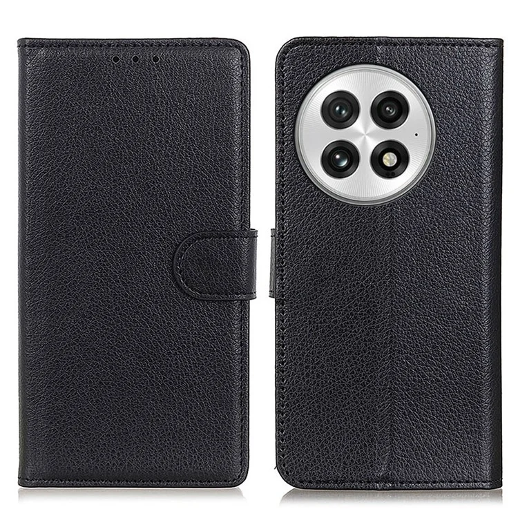Für OnePlus 13 Wallet Case PU Leder Handyhülle Litchi Textur - Schwarz