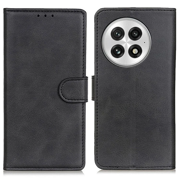 Für OnePlus 13 Stand Wallet Case Kuhledertextur Leder Handyhülle - Schwarz