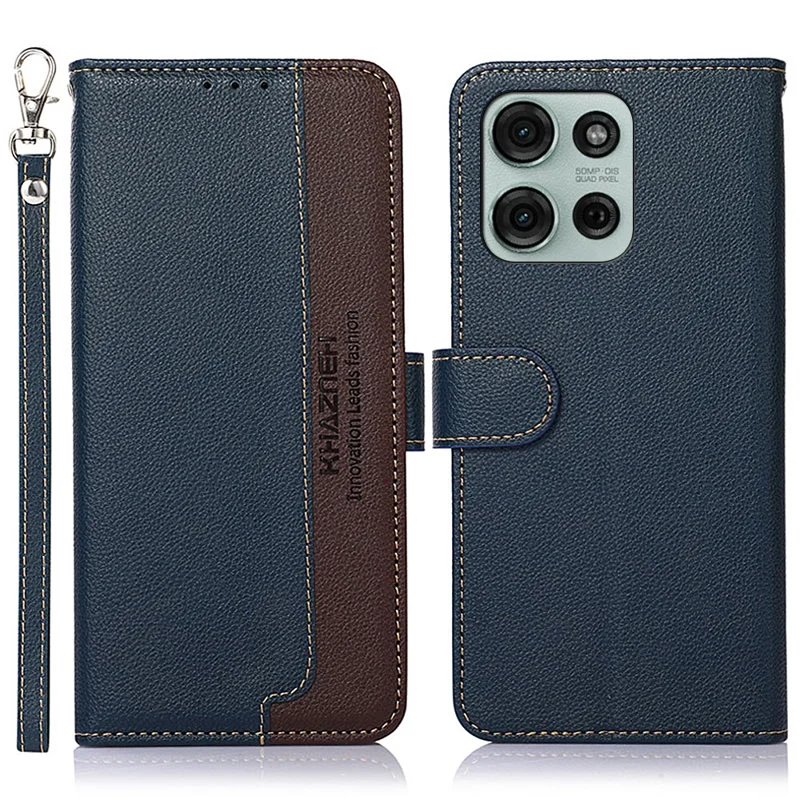 KHAZNEH For Motorola Moto G75 5G Case RFID Blocking Wallet Litchi Texture PU Leather Phone Cover - Blue