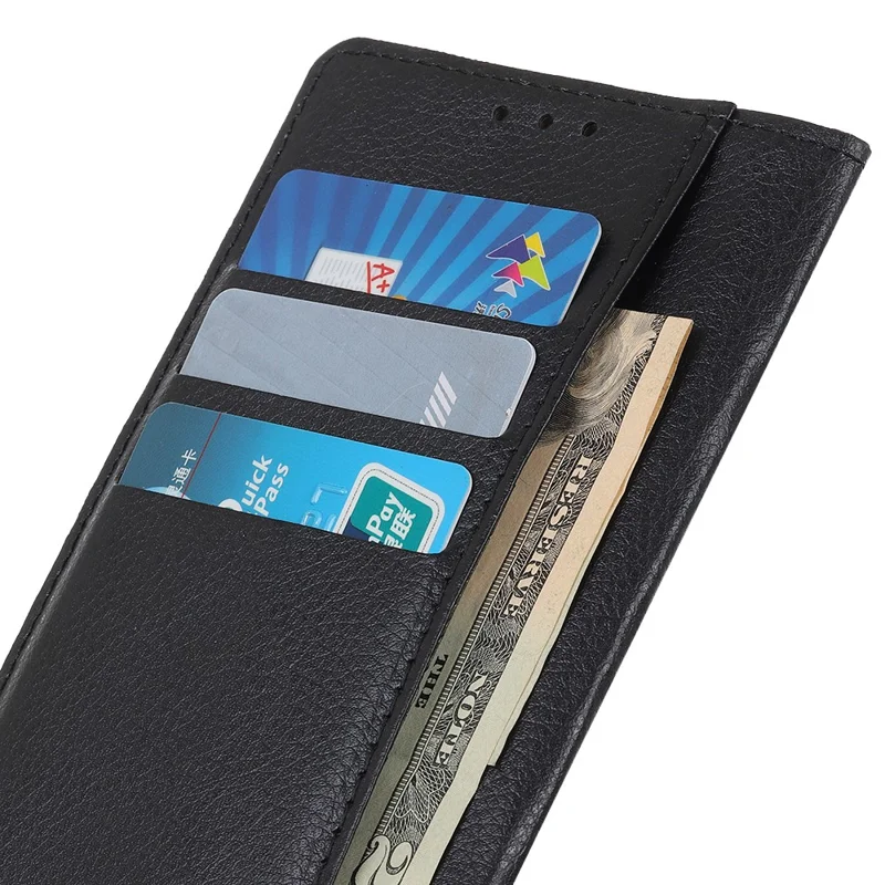 For Motorola Moto G75 5G Wallet Case PU Leather Phone Cover Litchi Texture - Black