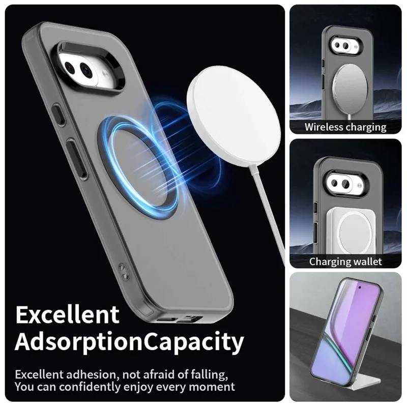 For Google Pixel 9a Magnetic Case PC+TPU+PET Anti-Drop Phone Cover - Black