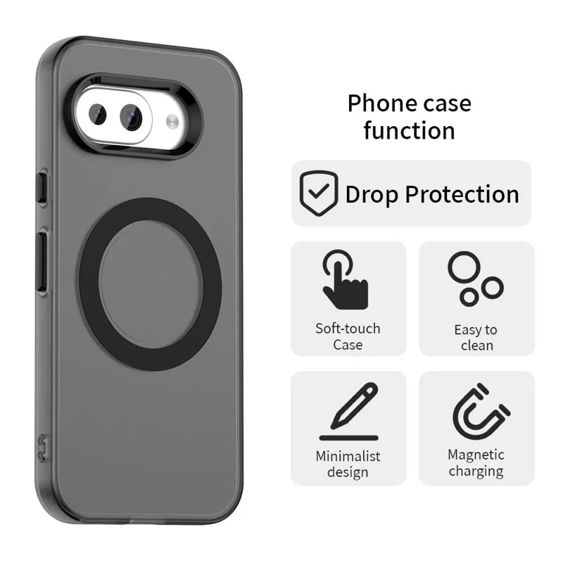 For Google Pixel 9a Magnetic Case PC+TPU+PET Anti-Drop Phone Cover - Black