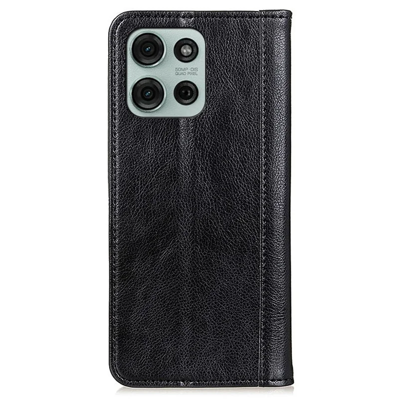 Étui de support pour Motorola Moto G75 5G en cuir fendu avec texture de litchi - Noir