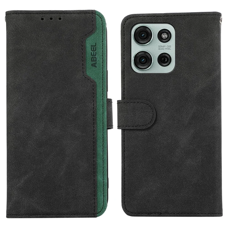 ABEEL For Motorola Moto G75 5G Case Color Splicing Leather Flip Phone Cover RFID Blocking - Black