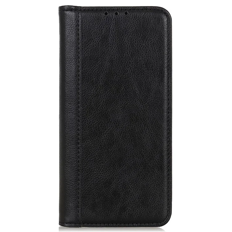 Étui de support pour Google Pixel 9a en cuir fendu, texture de litchi, housse de téléphone portefeuille - Noir