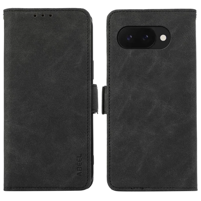 ABEEL For Google Pixel 9a Case PU Leather Folio Stand View RFID Blocking Phone Cover - Black