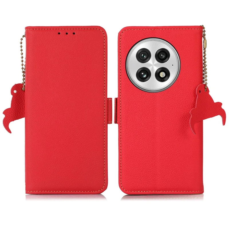 Étui pour OnePlus 13 TJ, en cuir véritable de vache avec protection RFID - Rouge