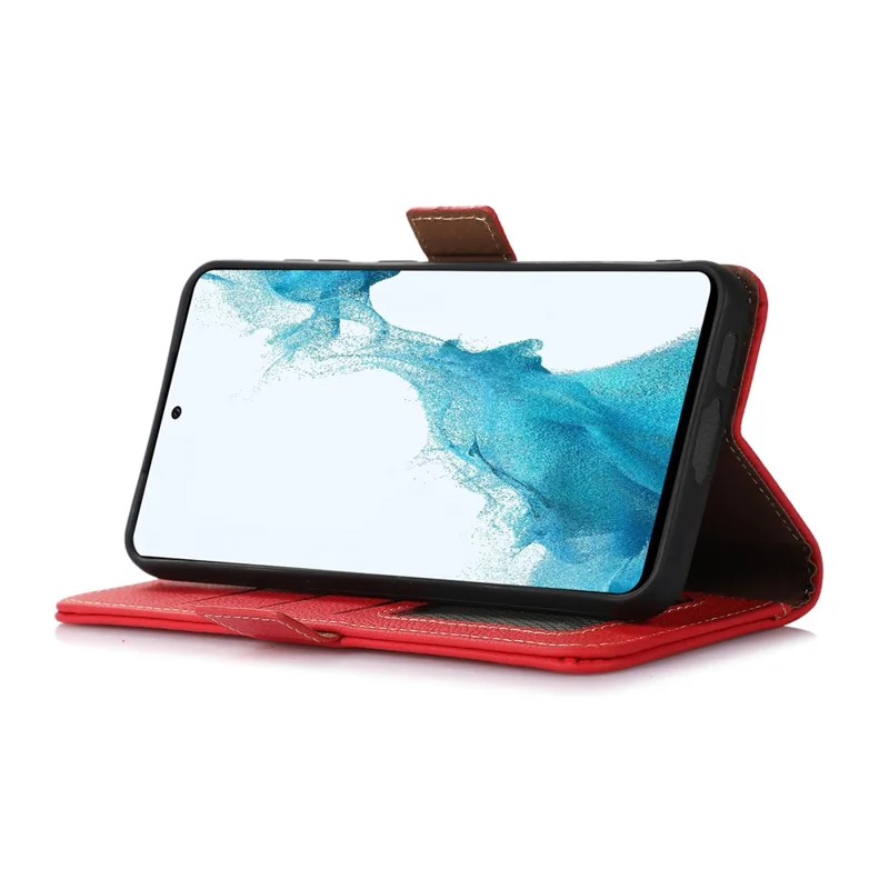 Étui pour OnePlus 13 TJ, en cuir véritable de vache avec protection RFID - Rouge