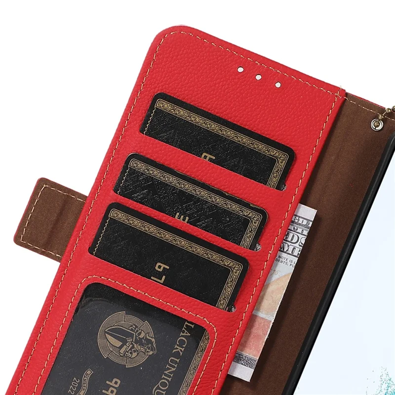 Étui pour OnePlus 13 TJ, en cuir véritable de vache avec protection RFID - Rouge