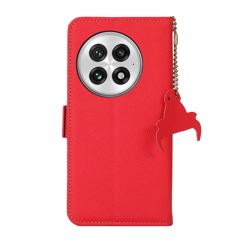 Étui pour OnePlus 13 TJ, en cuir véritable de vache avec protection RFID - Rouge
