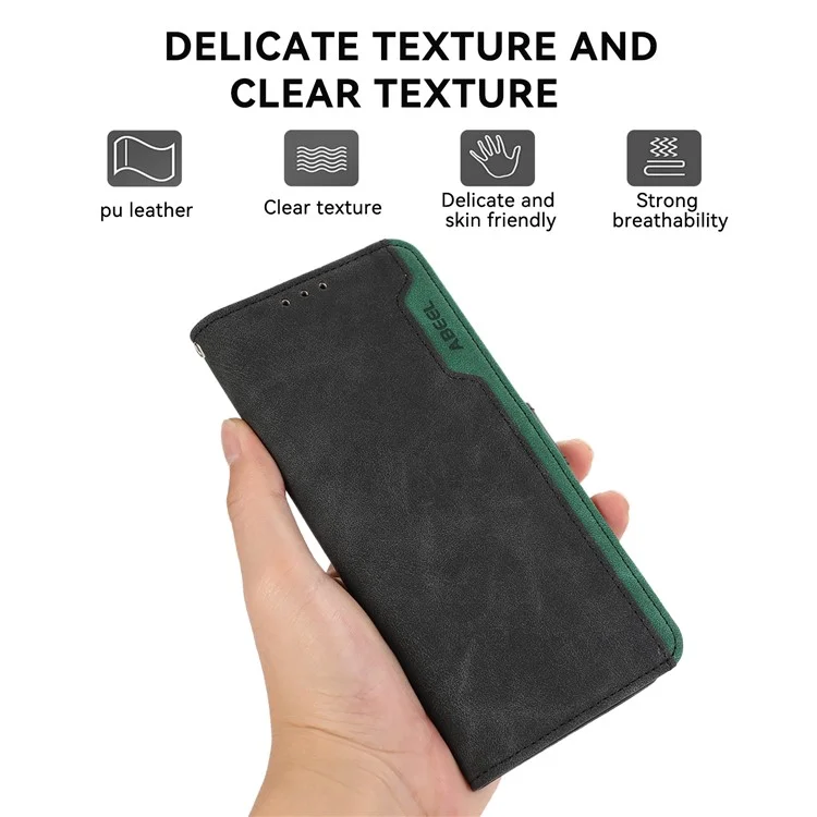 ABEEL Para OnePlus 13 Capa Cor Splicing Leather Flip Phone Cover RFID Blocking - Preto