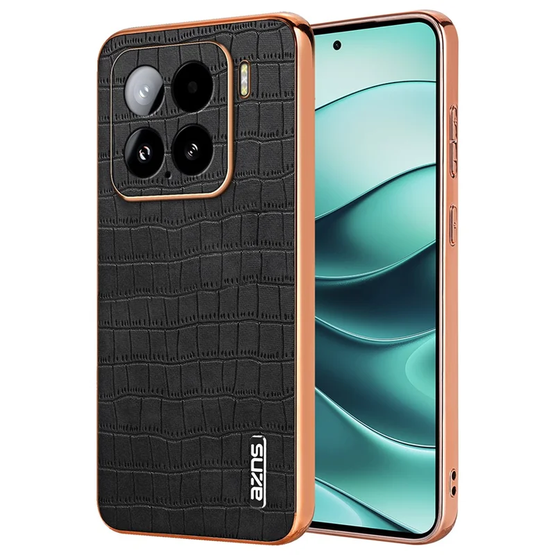 AZNS لجهاز Xiaomi 15 غطاء كهربائي بملمس تمساح من مادة PU+TPU - أسود